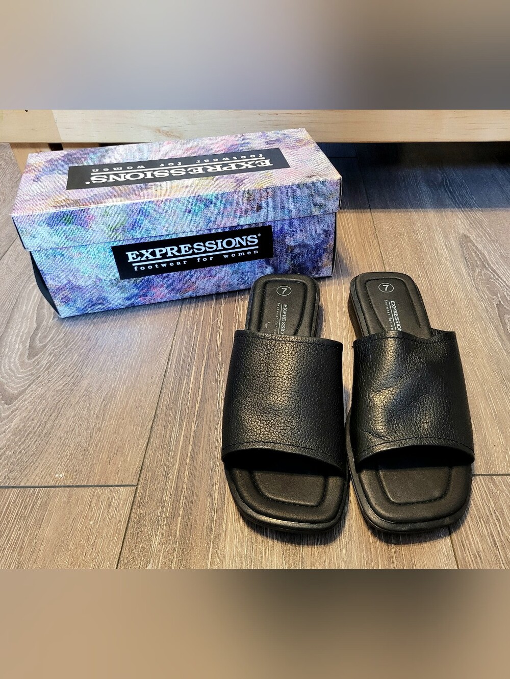 Expressions Black Slide Sandals